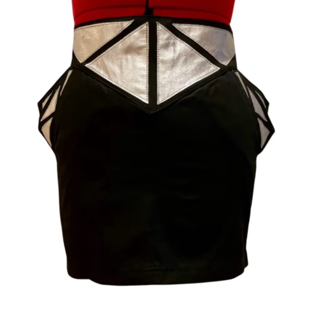 Lip Service Mirror Image silver cyberpunk corporate goth structured mini skirt S